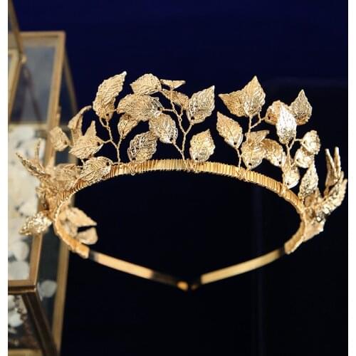 European Leaves Bridal Tiara Crowns Gold Headband Bride Head wear Wedding Hair Accessories