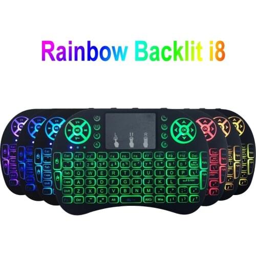 7 Colors Backlit i8 Mini Wireless Keyboard 2.4ghz English 7 Colour Air Mouse with Touchpad Remote Control Android TV Box