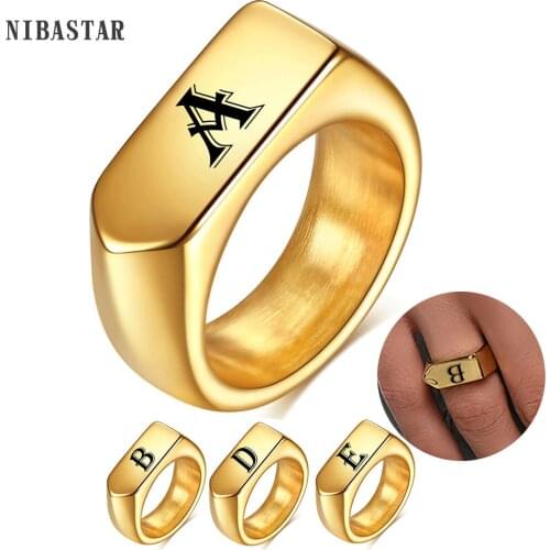 Personalised Initial Engrave A to Z Alphabet tide brand arrow Rings Band High Polished Gold Tone U.S.Size