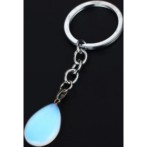 12PC/Lot Opal Quartz Natural Stone Keychain Water Drop Charms Keyring For Women Men Family Best Friend Jewelry Gifts Bags Keyfob