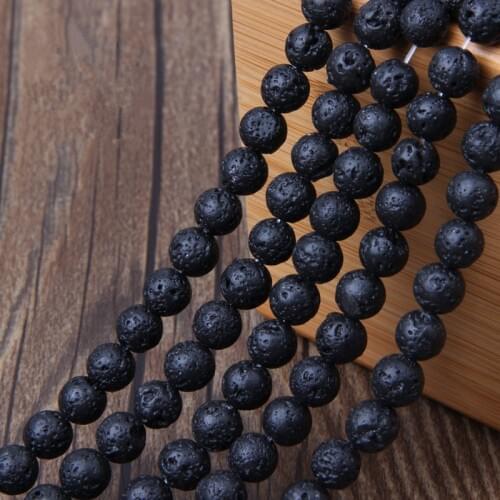 4-14mm Black Volcanic Lava Stone Beads Round volcanic-stone Shape Natural Stone Beads for Jewelry Making DIY