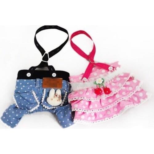 Dogs Jeans Overalls Clothes For Small Medium Dog Denim Jumpsuit Pet Dot Rompers Clothing