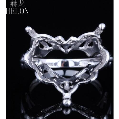 HELON 18.5-19.5mm Heart Shape Sterling Silver 925 Natural Diamonds Semi Mount Engagement Ring Classic Fine Jewelry