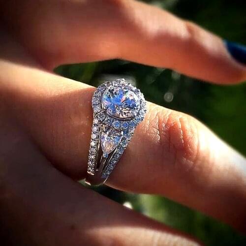 Huitan Chic Women Wedding Rings AAA Cubic Zirconia Silver Color Engagement Proposal Ring for Lover Party Fashion Jewelry Newly