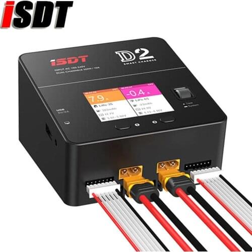 ISDT D2 200W 24A AC Dual Channel Output Smart Battery Balance Charger LCD Display For RC LiFe/Lilon/LiPo/LiHv/NiMH/Cd/Pb Battery