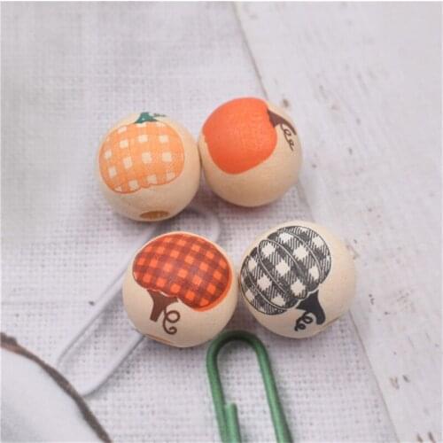 Julie Wang 20PCS 16mm Wooden Beads Natural Wood Halloween Pumpkin Spacer Bead For Necklace Bracelet Jewelry Making Accessory