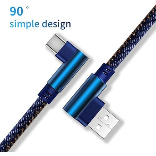 1m 2m 2.4A Fast Charger Cords 90 Degree Double Elbow Typec Micro Lighting USB Cable Braided Type C Data Line For Iphone Samsung