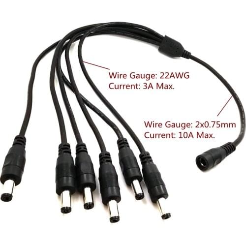 0.5m DC Power Cable 1 Female to 6 Male Plug Splitter Adapter DC Power Jack Female 5.5 x 2.1mm Plug For Led Strip CCTV Camera