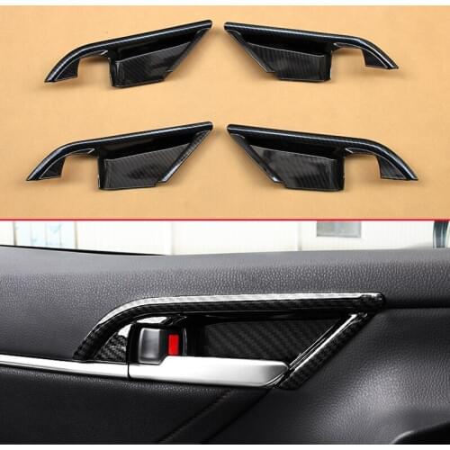Carbon Fiber Look 4Pcs/Set Trims For 2018 Toyota Camry Hybrid Car Inner Door Handle Slot Moulding Extra Added Covers Accessories
