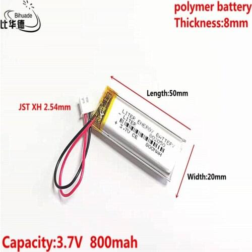 10pcs 3.7V 800MAH 802050 JST XH 2.54mm Lithium Polymer LiPo Rechargeable Battery For Mp3 headphone PAD DVD bluetooth camera