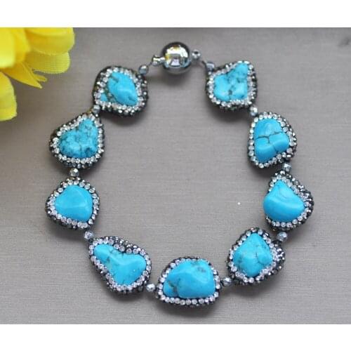 Z10751 8" 18mm Blue Baroque Turquoise CZ Bracelet Magnetic