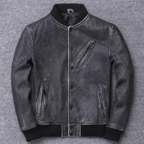 Streetwear Vintage Natural Genuine Leather Jacket Men Fashion Moto Biker Short Fit 100% Real Cow Leather Coat Jackets 819