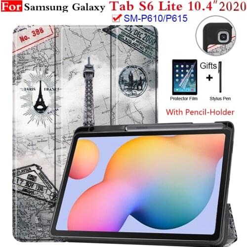 Soft Silicone TUP Case for Samsung Galaxy Tab S6 Lite 10.4 SM-P610 SM-P615 Tablet Capa Cover With Pencil Holder+Free Film+Pen
