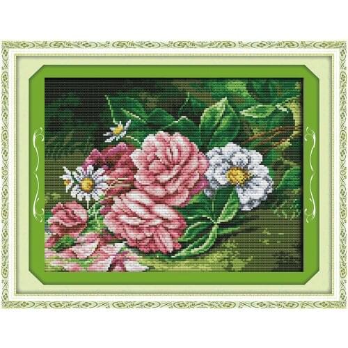 Flowers 3 cross stitch kit aida 14ct 11ct count printed canvas stitches embroidery DIY handmade needlework