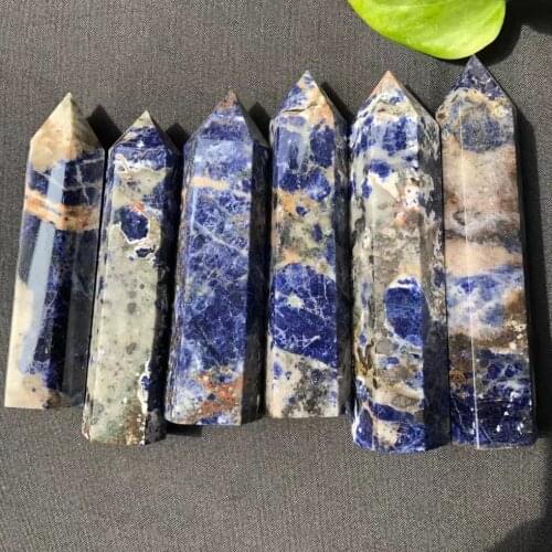 Natural Crystal Point Sodalite Stone Healing Reiki Obelisk Polished Blue Quartz Wand Tower Ornament for Home Decoration Gift