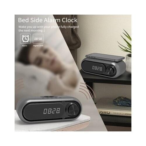 New wireless charging bluetooth speaker LED clock alarm clock FM radio speaker portable subwoofer speaker with wireless charger