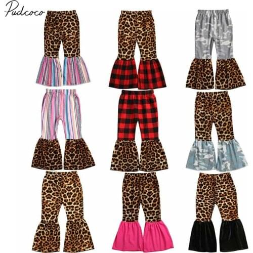 2019 Brand New Toddler Kids Baby Girl Rainbow Striped Leopard Plaids Patchwork Flare Leggings Long Pants Trousers Cotton Xmas