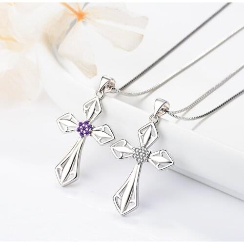Sterling Silver S925 Cross Necklaces Pendants for Women Classic Diamond Silver Christmas Party Necklaces Fine Fashion Jewelry