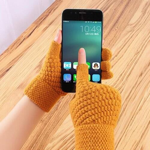 Mens Gloves Warmth Female OfficeWinter Thick Knitted Wool Two-finger Elastic Writing Games Playing Phone Fingerless Gloves