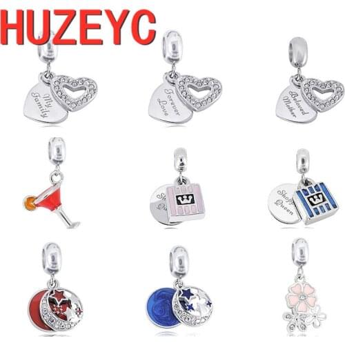 2pcs/Lot Stainless Steel Dangle Charm Bag Flower Wine Glass Moon Star Heart Fit Original Pandora Bracelet Pendant DIY Jewelry