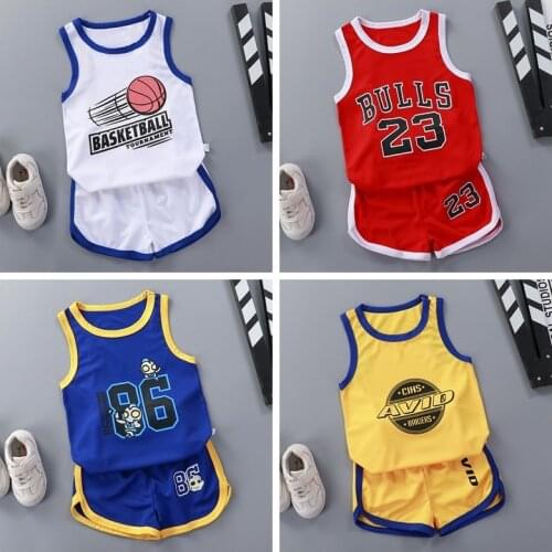 Basketball Quick-dry Tracksuit Summer Children Clothes Fashion Design Brand Boys Sportswear Sleeveless Vest Shorts 2 Piece Set