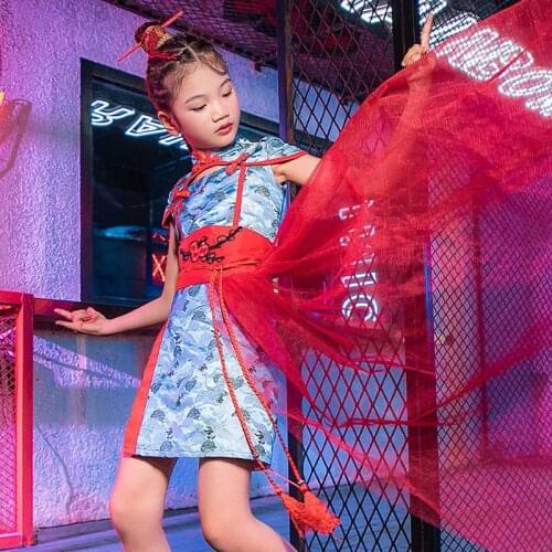 Chinse Style Jazz Dancer Outfit Girl Sets Festival Clothing Stage Costume Blue Hip-Hop Dance Clothes Catwalk Show Costume DL8359