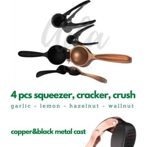4 pcs Casting Metal Kitchen Set Garlic Lemon Nuts Walnut Cracking Scrunch Squeezing Decorative Copper Set Black Bar Cocktail Food