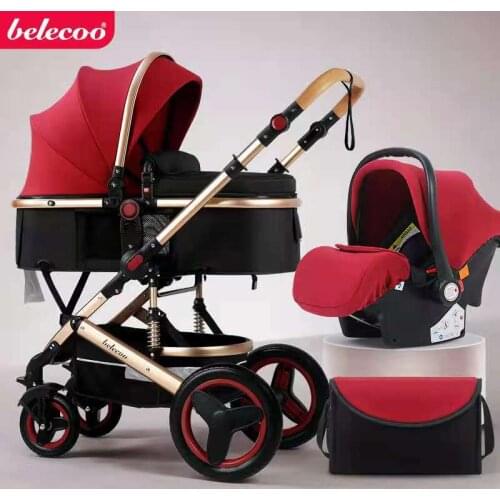 Brand High Landscape Baby Stroller 3 in 1 bassinet stroller Newborn Pram Folding Two-way Shock-absorbing Child Cart Send Bag