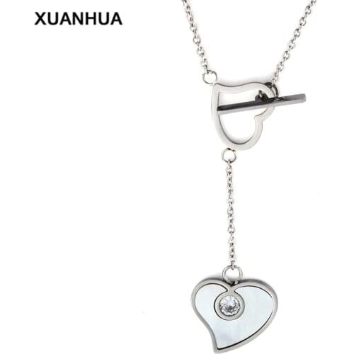 XUANHUA Heart Necklace Stainless Steel Necklaces & Pendants Women Shell Chocker Chain Best Friend Neckless