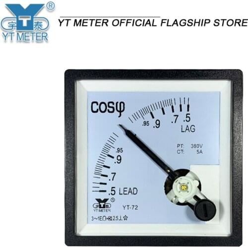 Yt72 three phase power factor meter cos380v 100V 5A pointer-101 AC phase sequence lead lag cp72 dh72 size 68 * 68mm single-phase