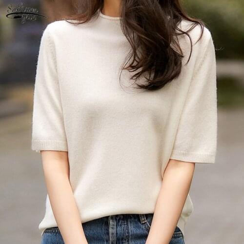 2021 Summer Solid Loose Short Sleeve Blouse Fashion Casual Knitted Tops Shirts Women Clothing Chic Korean Chemise Femme 13777