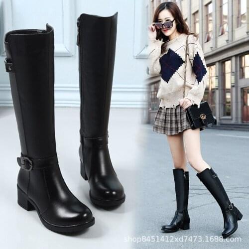 Krasovki Knee High Women Boots Platform Wedge Heel Buckle Warm Winter Shoes Boots Women Plush Fur Booties Black Punk Motorcycle