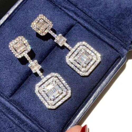 Fashion Jewelry 925 Sterling Earrings White Crystal Tassel Design Earrings Top Quality Fashion Party Women Jewelry