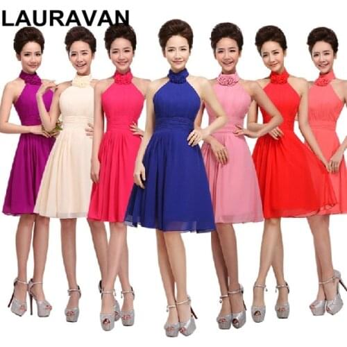Robe de soiree 2020 chiffon girls short navy dark blue purple yellow pink plus size halter bridesmaid dress braidsmaid dresses