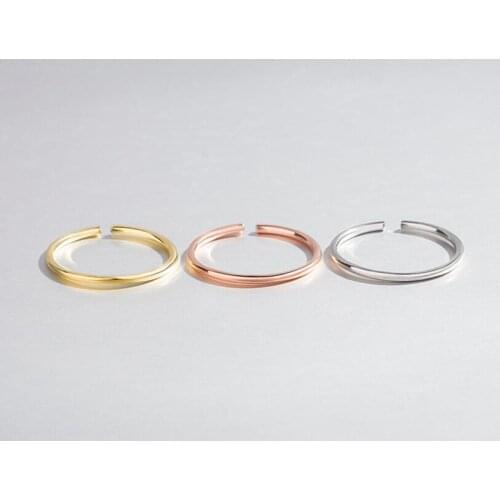 Real 925 Sterling Silver Thin Ring Minimalist Smooth Lines Rose Gold Ladies Open Rings Stackable Silver 925 Fine Jewelry