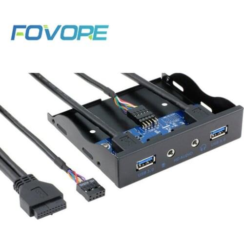 2 Port USB 3.0 Hub Splitter HD Audio 3.5mm Earphone Jack Mic Interface Front Panel Bracket Adapter for PC 20 Pin 3.5" Floppy Bay