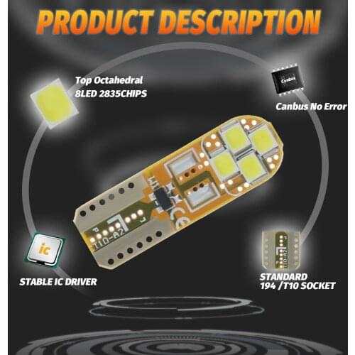 2Pcs W5w T10 Canbus 168 194 501 8smd 2835 Led Bulb Interior Light Car Reading Wedge Parking License Plate Door Lamp 12V