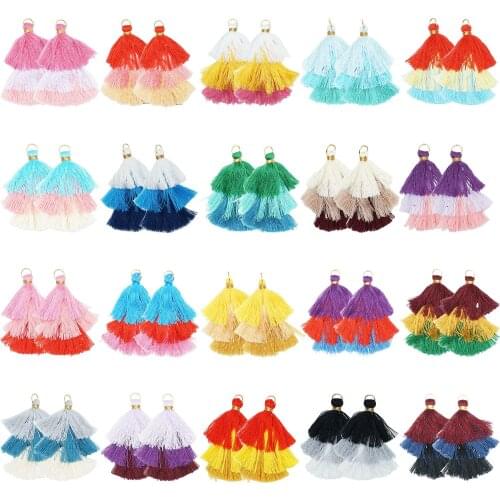 40PCS/20Pairs Handmade Mini Tassels Keychain Tassels Multicolored Tri-Layered Tassels with Golden Jump Ring for Earring Jewelry