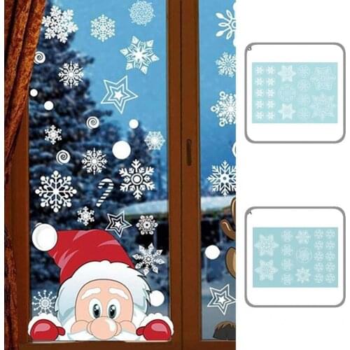 2022 Removable Christmas Static Sticker PVC Santa Elk Double-Sided Snowflake Pattern Designed Glass Window Stickers for Home