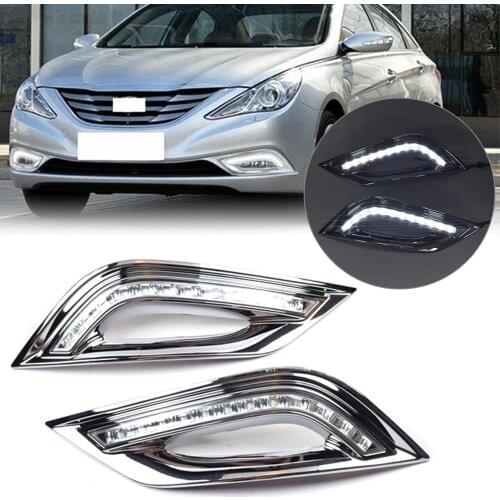 2x Auto Front Bumper Fog Light Turn Signal Lamps LED DRL Daytime Running Lights For Hyundai Sonata 2011 2012 2013 2014