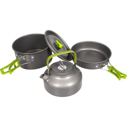 3pcs Camping Hiking Picnic Cookware Набор Кастрюль Cook Cooking Pot Teapot Set Aluminum Outdoor Fishing Portable #G4