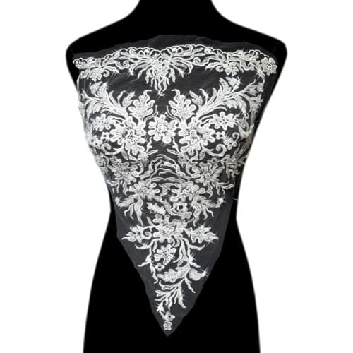 3d WHITE Bodice Frence Fabric Lace Sew on Beaded Patches For Formal Women Evening Prom Gown Wedding Costumes Dress Clothes Diy
