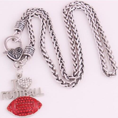 5 styles Crystal i love football charm bracelet jewelry antique silver plated wheat link chain