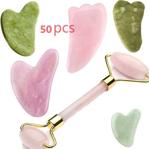 50PCS Natural Jade Scraper Facial roller Skin Relaxation Slimming Double Heads massager Face Lift Hands Beauty Massage Tools