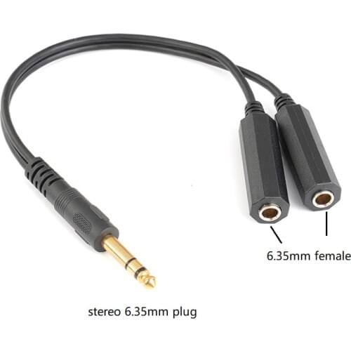 6.35mm Stereo Audio Male to 2 Female Mic Y Splitter Cable 6.35mm 3 Pole Male Port Convert to Dual 6.35 Female Port