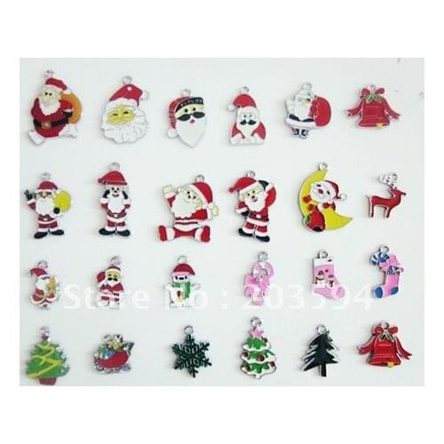 A11 Wholesale 100Pcs/Lots Mixed Alloy Enamel Christmas Charms Phone Pendant bead