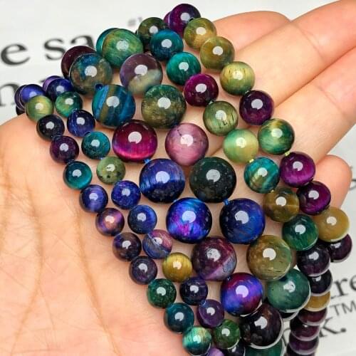 AAA Natural Starry Dream Multicolor Tiger Eye Stone Bracelet Beads Round Loose Spacer Beads For Jewelry Making DIY Accessories