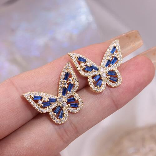 Shiny Side New Accessories Crystal Butterfly Stud Earrings for Women Simple Style Elegant Zirconia Small Earrings