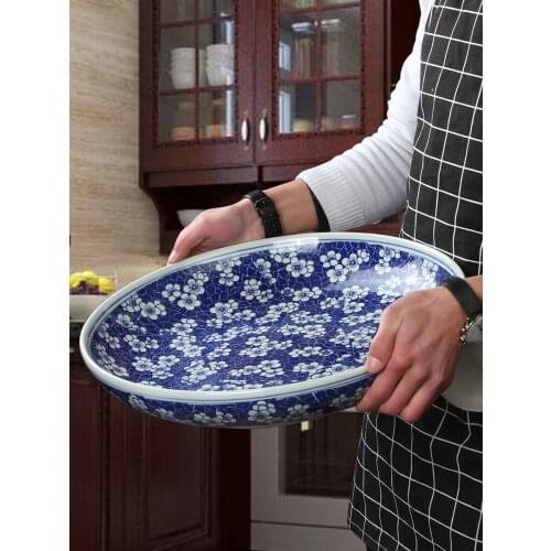 10-16 inch large serving plates Chinese Blue and white porcelain Ceramic Home Dish Bowl Spaghetti Roast turkey Roast Goose