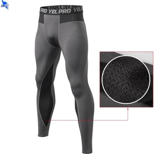 Quick Dry Running Compression Pants Tights Men Breathable Mesh Patchwork Sports Leggings Fitness Sportswear Gym Skinny Trousers